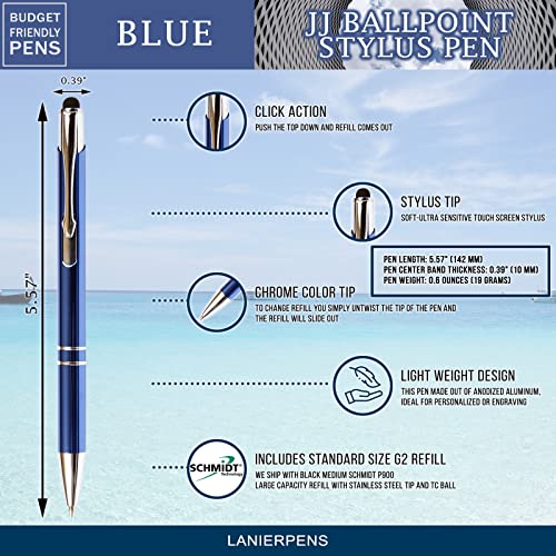 Blue JJ Ballpoint Pen with Stylus - Black Ink Refill, Medium Tip Point