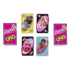 uno barbie the movie card game, inspired by the movie for family night, game night, travel, camping and party