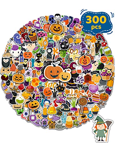 300PCS Halloween Pumpkin Stickers,Vinyl Waterproof Stickers for Water Bottles Laptop Skateboard Computer,Halloween Party Favors Gifts Funny Stickers for Kids Teens Adults