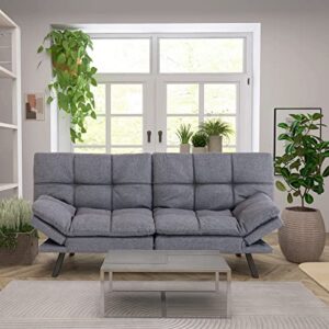 hcore convertible futon sofa bed-grey fabric memory foam loveseat,small euro lounger sofa for compact living spaces,apartment,dorm,studio,guest room,home office/grye