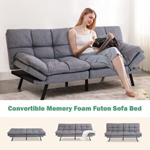 Hcore Convertible Futon Sofa Bed-Grey Fabric Memory Foam Loveseat,Small Euro Lounger Sofa for Compact Living Spaces,Apartment,Dorm,Studio,Guest Room,Home Office/Grye