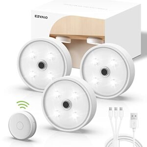ezvalo puck lights with remote control, rechargeable led light battery operated, wireless group dimmable under cabinet lighting closet counter (3 pack)