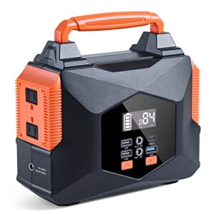 BailiBatt Portable Power Station 150W, 146Wh Camping Solar Generator, Lithium Battery Bank Power Supply with 2 110V/150W (Peak 300W) AC/2 DC/2 USB/ 1 QC 3.0/1 USB-C for CPAP Home Camping Emergency, Orange