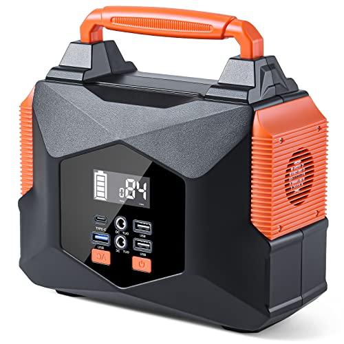 BailiBatt Portable Power Station 150W, 146Wh Camping Solar Generator, Lithium Battery Bank Power Supply with 2 110V/150W (Peak 300W) AC/2 DC/2 USB/ 1 QC 3.0/1 USB-C for CPAP Home Camping Emergency, Orange