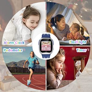 Kids Smart Watch Girls Boys - Smart Watch Kids Smartwatches for 4-12 Years Old with 26 Games Camera Music Player Video 12/24 hr Pedometer Alarm Clock Flashlight Birthday Gift for Kids Toys (Blue)