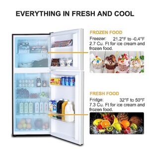 Frestec 10.0 CU' Refrigerator with Freezer, Apartment Size Refrigerator Top Freezer, 2 Door Fridge with Adjustable Thermostat Control, Freestanding, Door Swing, Stainless Steel (FR 1002 SL)