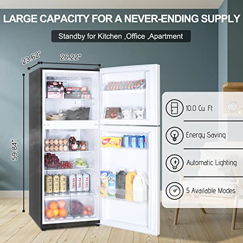 Frestec 10.0 CU' Refrigerator with Freezer, Apartment Size Refrigerator Top Freezer, 2 Door Fridge with Adjustable Thermostat Control, Freestanding, Door Swing, Stainless Steel (FR 1002 SL)