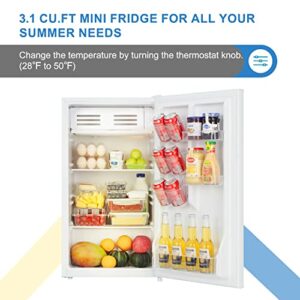 Frestec 3.1 CU' Mini Refrigerator, Compact Refrigerator, Small Refrigerator with Freezer, White (FR 310 WH)