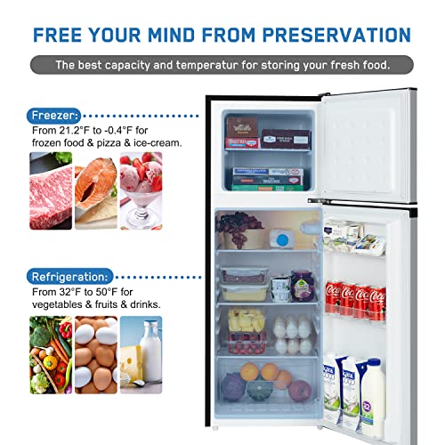 Frestec 4.7 CU' Refrigerator, Mini Fridge with Freezer, Compact Refrigerator, Small Refrigerator with Freezer, Top Freezer, Adjustable Thermostat Control, Door Swing, Black (FR 472 BK)