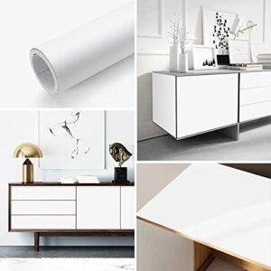 16"x78.7" Matte White Wallpaper White Peel and Stick Wallpaper Self Adhesive Removable Wallpaper Thick Decorative Vinyl Film Waterproof Contact Paper for Walls Countertop Cabinets Furniture