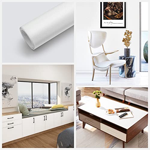 16"x78.7" Matte White Wallpaper White Peel and Stick Wallpaper Self Adhesive Removable Wallpaper Thick Decorative Vinyl Film Waterproof Contact Paper for Walls Countertop Cabinets Furniture