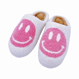 Jcgosmn Smile Face Slippers Women Men Toddlers House for Kids Waterproof Sole Fuzzy Slide Boys Girls Slip-on Shoes White Pink 4-5 Women/3-4 Men