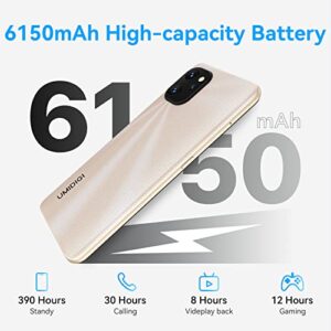 UMIDIGI Power 7 Cell Phone, 4GB+128GB 6150mAh Battery Unlocked Smartphone with 6.7" Full Screen + 20MP AI Triple Camera Android Smartphone Gold