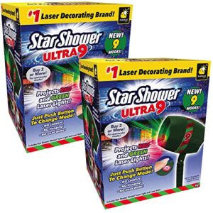 new 2022 star shower ultra 9 as-seen-on-tv with 9 enhanced modes for spectacular outdoor holiday laser lighting with thousands of lights covering 3200 square feet, pack of 2