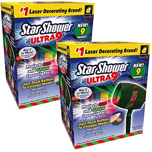 New 2022 Star Shower Ultra 9 AS-SEEN-ON-TV with 9 Enhanced Modes for Spectacular Outdoor Holiday Laser Lighting with Thousands of Lights Covering 3200 Square feet, Pack of 2