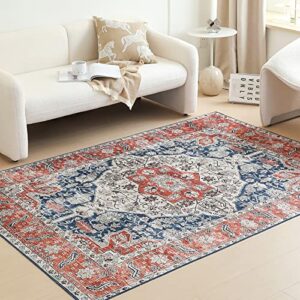 vk living washable rug, 9'x12' stain resistant washable rug,machine washable rug with non-slip,vintage bohemian area rug for living room bedroom dining home office area rug (red, 9'x12')