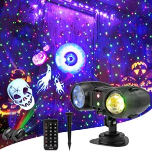 3 in 1 halloween christmas projector light, waterproof outdoor projector spotlights landscape led lights with dynamic patterns water ripple red and green dot for party yard garden decorations