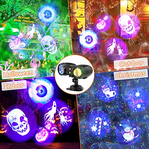 3 in 1 Halloween Christmas Projector Light, Waterproof Outdoor Projector Spotlights Landscape LED Lights with Dynamic Patterns Water Ripple Red and Green Dot for Party Yard Garden Decorations