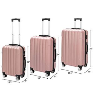 Karl home Luggage Set of 3 Hardside Carry on Suitcase Sets with Spinner Wheels & TSA lock, Portable Lightweight ABS Luggages for Travel, Business - Rose Gold (20/24/28)