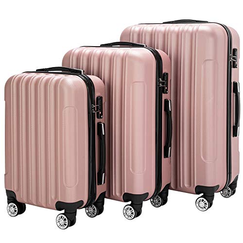 Karl home Luggage Set of 3 Hardside Carry on Suitcase Sets with Spinner Wheels & TSA lock, Portable Lightweight ABS Luggages for Travel, Business - Rose Gold (20/24/28)