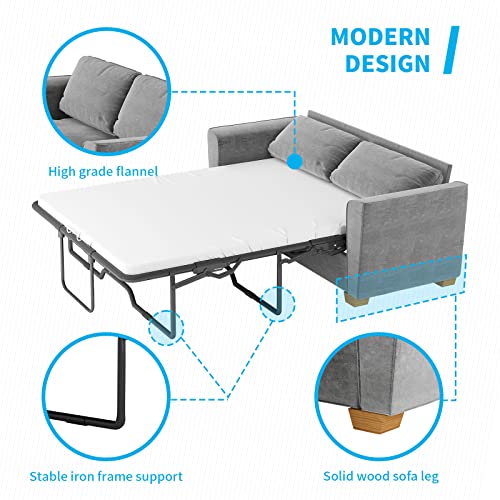 Mjkone 84" W Pull Out Sofa Bed, Sleeper Sofa Bed with Sponge Mattress, 2-in-1 Pull Out Couch Bed Suitable for Friends to Stay Temporarily, Loveseat Sleeper for Apartment/Small Spaces (Full, Grey)