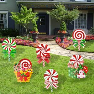 Candy Christmas Decorations Outdoor Yard Signs - 6Pcs Plastic Peppermint Lollipop Candy Signs with Stakes for Winter Holiday Christmas Outside Yard Pathway Lawn Decor Supplies