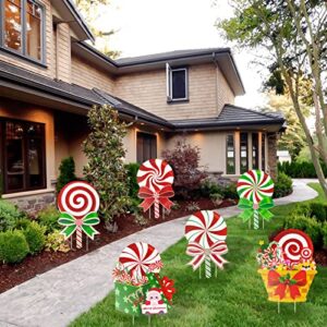 Candy Christmas Decorations Outdoor Yard Signs - 6Pcs Plastic Peppermint Lollipop Candy Signs with Stakes for Winter Holiday Christmas Outside Yard Pathway Lawn Decor Supplies