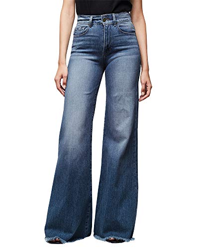 Doubauen Womens High Waisted Jeans Flare Bell Bottom Jeans Stretch Wide Leg Denim Pants Navy