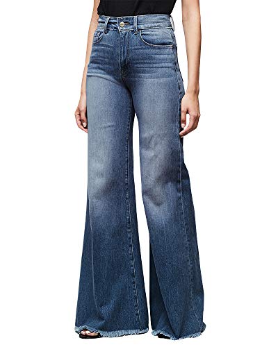 Doubauen Womens High Waisted Jeans Flare Bell Bottom Jeans Stretch Wide Leg Denim Pants Navy