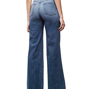 Doubauen Womens High Waisted Jeans Flare Bell Bottom Jeans Stretch Wide Leg Denim Pants Navy