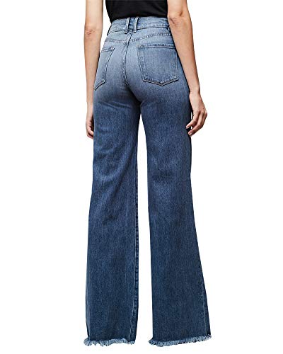 Doubauen Womens High Waisted Jeans Flare Bell Bottom Jeans Stretch Wide Leg Denim Pants Navy