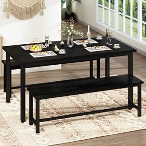 lamerge kitchen table set with 2 benches 4 person dining room table set for home kitchen, dining room, restaurant, space saving, black, 43.3''l x23.6''w x28.5''h (43b)