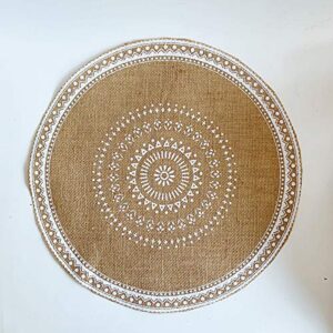 round jute woven placemat, farmhouse non-slip table mats with tassel for kitchen dining table decor photo props, 15 inch(4)