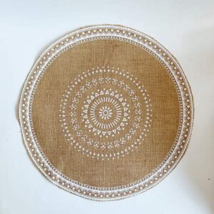 Round Jute Woven Placemat, Farmhouse Non-Slip Table Mats with Tassel for Kitchen Dining Table Decor Photo Props, 15 Inch(4)