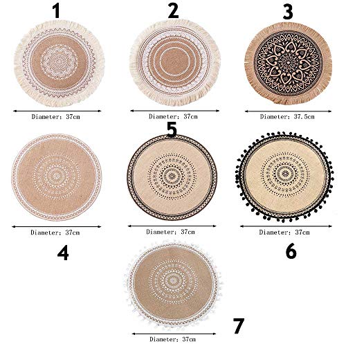 Round Jute Woven Placemat, Farmhouse Non-Slip Table Mats with Tassel for Kitchen Dining Table Decor Photo Props, 15 Inch(4)