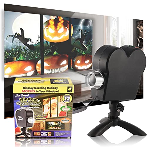 Halloween Holographic Projector, Halloween Party Lights 12 Built-in Movies Mini Window Home Theater Projector, Halloween Decorations