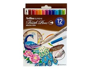 artline supreme epfs watercolor brush pens - 12 pack, water based colors with thin tip type tweezers, perfect for painting & calligraphy