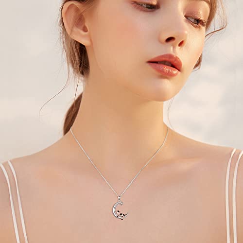 URONE Cow Necklace Sterling Silver Cow Moon Pendant Cute Cow Animal Jewelry Gifts for Women Girls