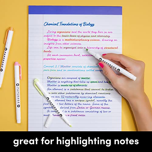 PAPERAGE Dual Tip Highlighters (3.0mm Chisel Tip + 1.0mm Round Tip), Pastel, 12 Pack Dual Tip Brush Pen Set for Highlighting Notes, Drawing, Hand-Lettering, Pens Highlight Markers Journaling and More