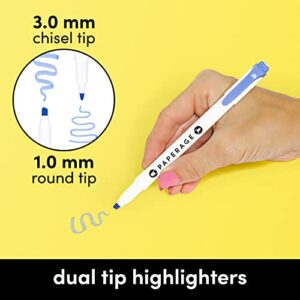 PAPERAGE Dual Tip Highlighters (3.0mm Chisel Tip + 1.0mm Round Tip), Pastel, 12 Pack Dual Tip Brush Pen Set for Highlighting Notes, Drawing, Hand-Lettering, Pens Highlight Markers Journaling and More