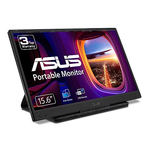 ASUS ZenScreen 15.6” 1080P Portable Monitor (MB166B)-Full HD,IPS, USB3.2, Anti-glare surface, USB-powered, Flicker Free, Blue Light Filter, Tripod Mountable, Protective Sleeve , BLACK