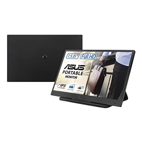 ASUS ZenScreen 15.6” 1080P Portable Monitor (MB166B)-Full HD,IPS, USB3.2, Anti-glare surface, USB-powered, Flicker Free, Blue Light Filter, Tripod Mountable, Protective Sleeve , BLACK