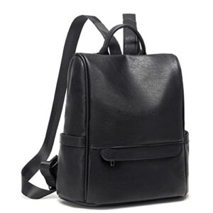 shaelyka water-resistant women backpack purse, leather anti-theft medium shoulder bag, black