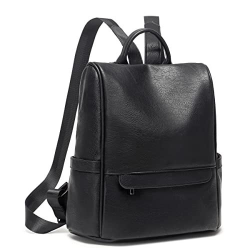 Shaelyka Water-resistant Women Backpack Purse, Leather Anti-theft Medium Shoulder Bag, Black