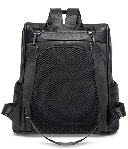 Shaelyka Water-resistant Women Backpack Purse, Leather Anti-theft Medium Shoulder Bag, Black