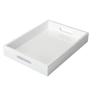 sanzie tray wooden by high gloss paint,serving tray easy to handle for breakfast and coffee. morden tray in office or living room for storage groceries. 13in*9.4in*2in (white)