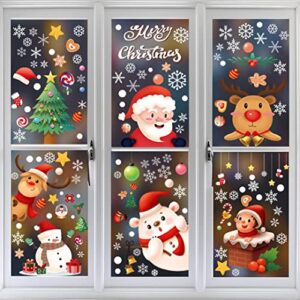 242 pieces christmas window clings for glass windows, 9 sheets christmas window stickers, snowflake window clings christmas decorations, double-side xmas deer santa decor decals for party