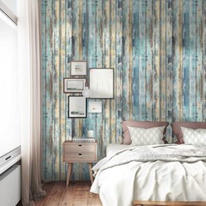 Dimcol Wood Contact Paper 15.7"x118" Self-Adhesive and Removable Wood Peel and Stick Wallpaper Blue Distressed Wood Grain Contact Papers for Cabinets Waterproof Wall Paper