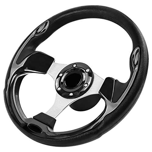 QYMOPAY 12.5inch, 3/4 Inch Axle Marine Steering Wheel Adapter, Anti-Slip Carbon Fiber Steering Wheel for Boats, Yachts, Pontoon Boats (Black)