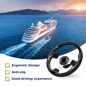 QYMOPAY 12.5inch, 3/4 Inch Axle Marine Steering Wheel Adapter, Anti-Slip Carbon Fiber Steering Wheel for Boats, Yachts, Pontoon Boats (Black)